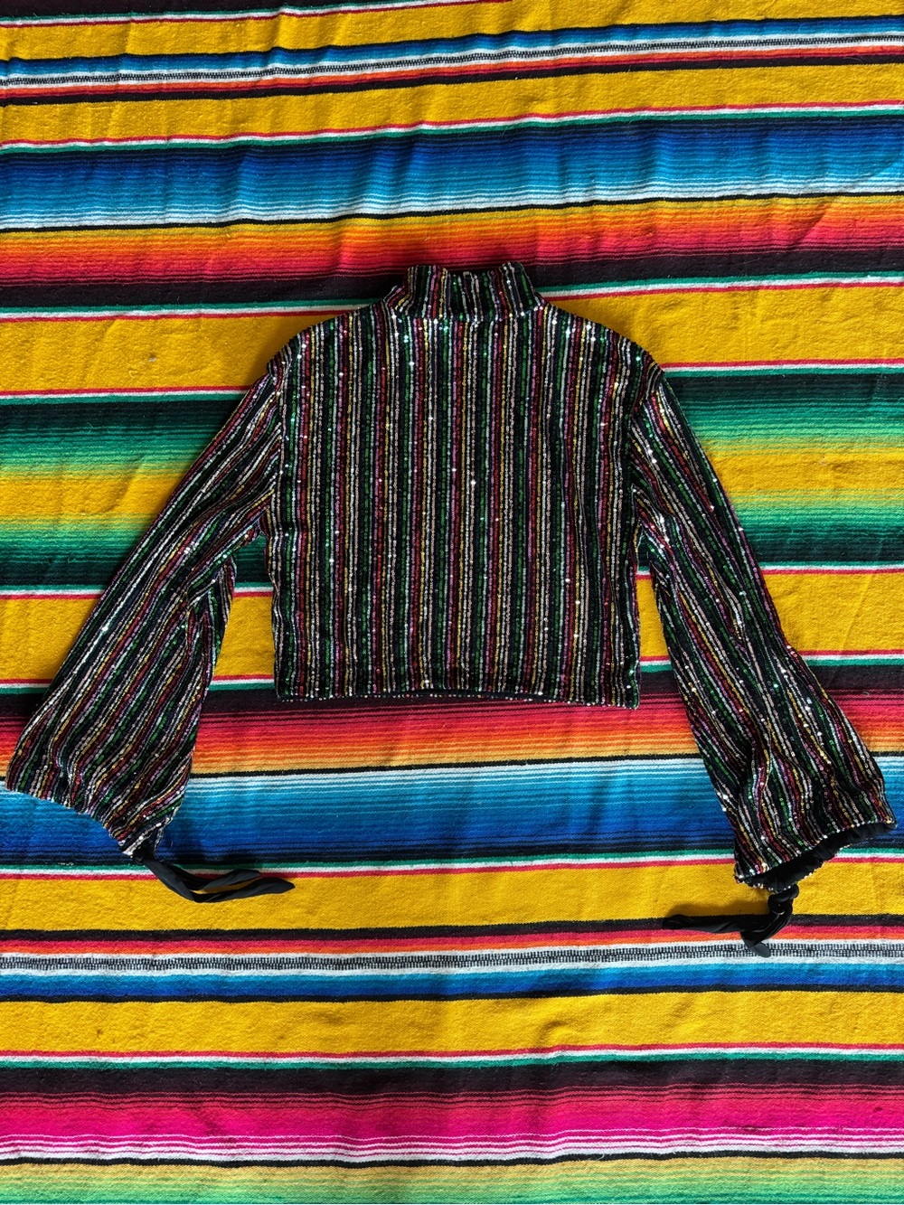 Free People Striped Metallic Crop Top with Bell Sleeves that Tie